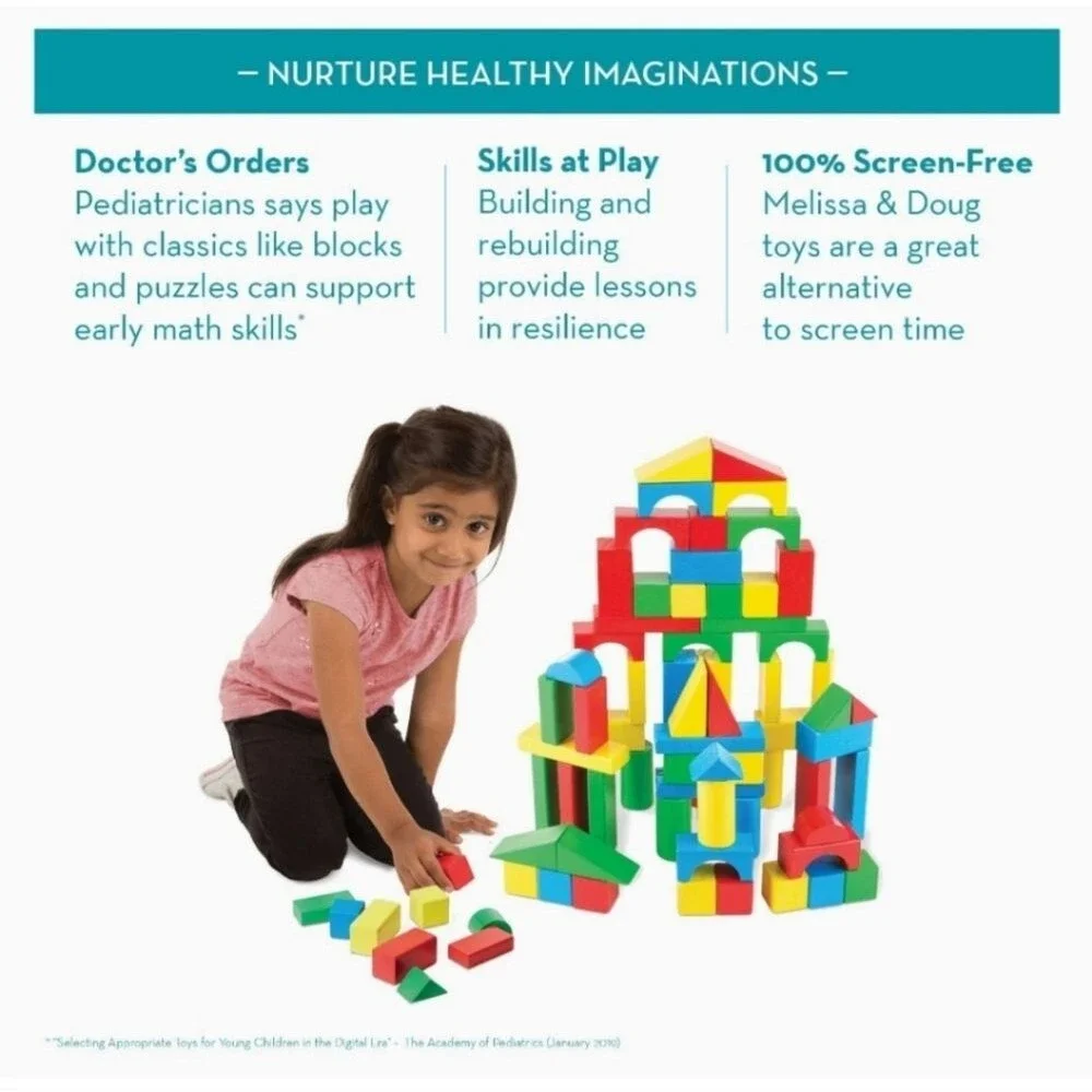 NWT gift MELISSA & DOUG Wooden Building Blocks Set STEM shapes and colors